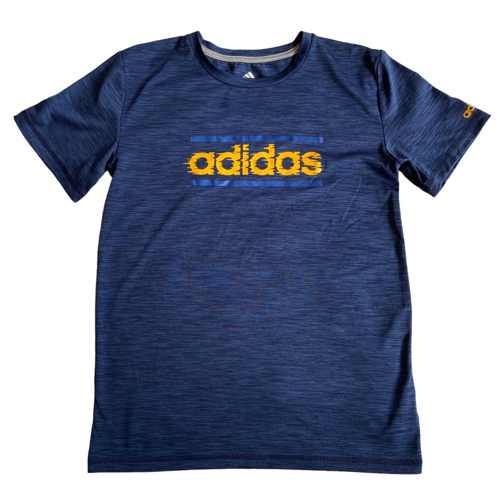 Adidas Logo Boys Size M Dry Fit Navy Blue Short Sleeve